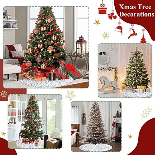 Velvet Christmas Tree Skirt White and Silver Sequin Tree Skirt 21 Inch Round Tree Mat Luxury Embroidered Sequined and Velvety Xmas Tree Skirts Sparkly Skirt for Small Tree Christmas Holiday Decor - Image 6
