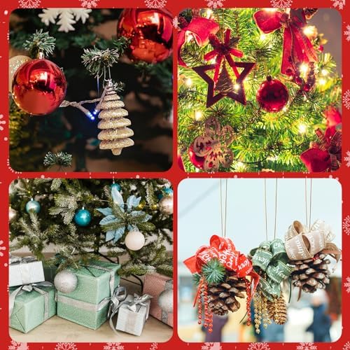 PureGuard Christmas Ornament String Hangers, 200 Pcs Christmas Tree Ornament String Hooks Precut Ornament Ribbon Hangers Locking Ropes for Halloween Christmas Decorations - Gold - Image 2