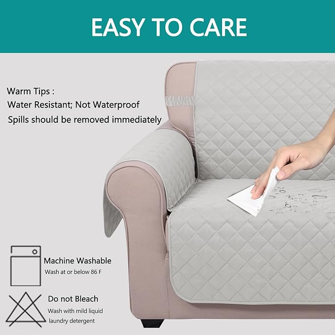 U-NICE HOME Recliner Chair Covers Reversible Chair Cover Pet Covers for Dogs with Elastic Straps Water Resistant Diamond Quilted (23''Armchair, Light Grey/Light Grey)