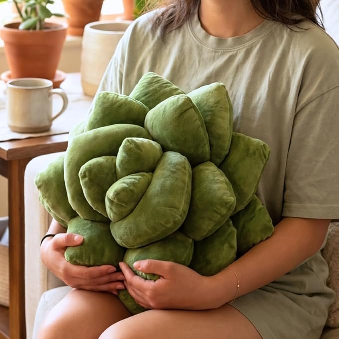 Green Philosophy Co. Succulent® Pillow 16" – Soft 3D Decorative Flower Throw Pillow, Unique Olive Green Plush Flower Cushion, Perfect for Couch, Sofa, Bedroom Decor, Gift for Plant Lovers