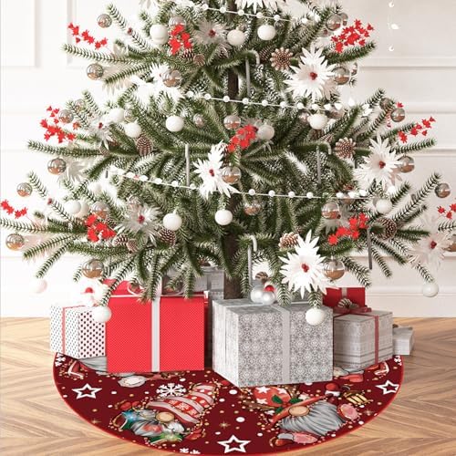 GAGEC Christmas Tree Skirt Burgundy Tree Skirt Glitter Gnomes Snowflake Xmas Winter Tree Skirt 36 Inch for Black Christmas Indoor Outdoor Decorations - Image 2