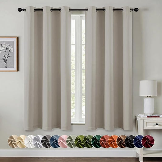 MIULEE Natural Blackout Curtains for Bedroom Living Room 54 Inches Long 2 Panels, Thermal Insulated Room Darkening Drapes Grommet Noise Reducing Light Blocking Window Treatments 40x54 Inch