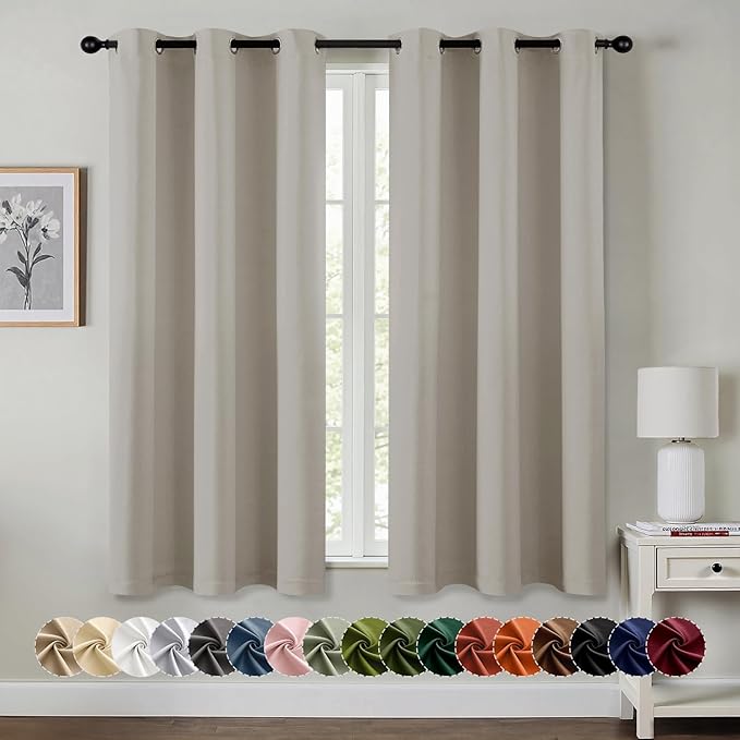 MIULEE Natural Blackout Curtains for Bedroom Living Room 63 Inches Long 2 Panels, Thermal Insulated Room Darkening Drapes Grommet Noise Reducing Light Blocking Window Treatments 40x63 Inch