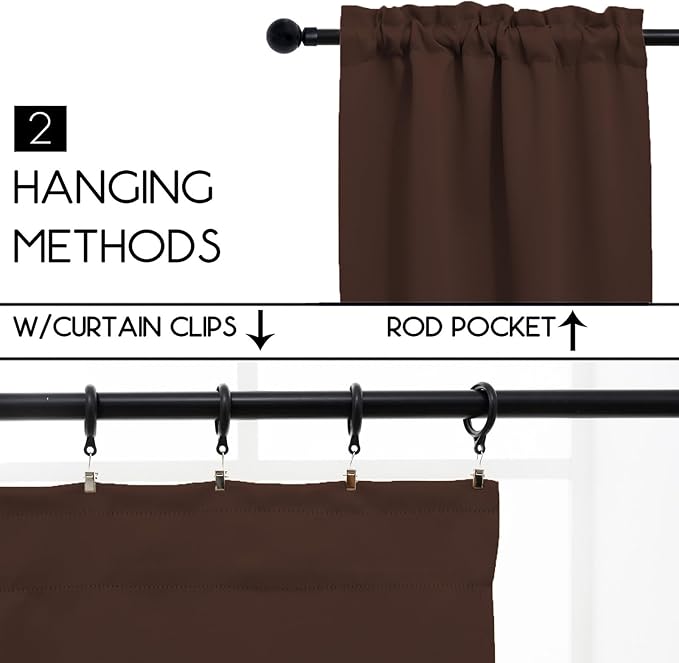 Pickluc Cafe Curtain (Half Window Curtain) 30 Inches Length, Rod Pocket Kitchen Curtain, Short Blackout Curtain for Small Window, 30" Wide and 30" Long, 2 Panels, Chocolate Brown