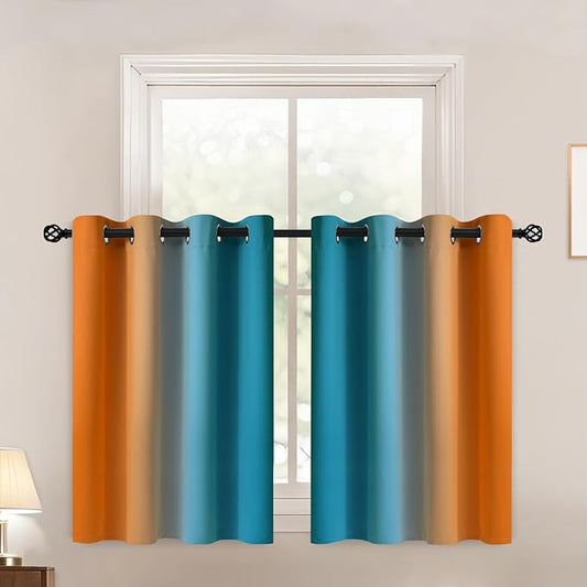 Yakamok Ombre Orange and Blue Curtains for Bedroom, Gradient Room Darkening Curtains, Grommet Thermal Insulated Light Blocking Window Drapes/Curtain for Living Room,52 x 36 Inch,2 Panels