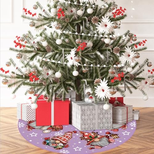 GAGEC Christmas Tree Skirt Purple Tree Skirt Glitter Gnomes Snowflake Xmas Winter Tree Skirt 48 Inch for Black Christmas Indoor Outdoor Decorations - Image 4
