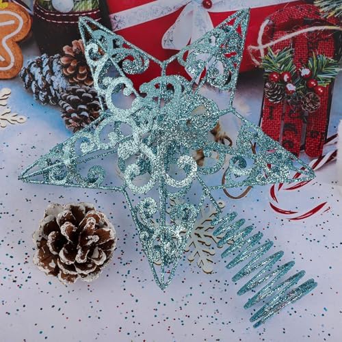 Aneco 10 Inches Christmas Treetop Star Metal Glittered Christmas Tree Topper Xmas Tree Decoration Topper for Christmas Holiday Home Office School Mall Decor, Blue - Image 4
