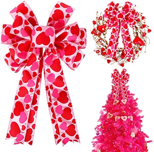 Valentine Tree Topper Bow with Heart Decorations, 11.4?€?x19.6?€? Large Red Pink Valentines Wreath Bow Decor for Valentine's Day Wedding Holiday Party Wall Home Front Door Decorative by brand