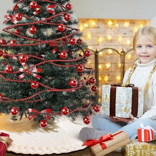 NIBESSER Knit Christmas Tree Skirt White 48" - Ivory Knitted Mat for Christmas Decorations, Yarn Thick Rustic Cable Knit Tree Skirt for Home Party Ornaments - Image 5