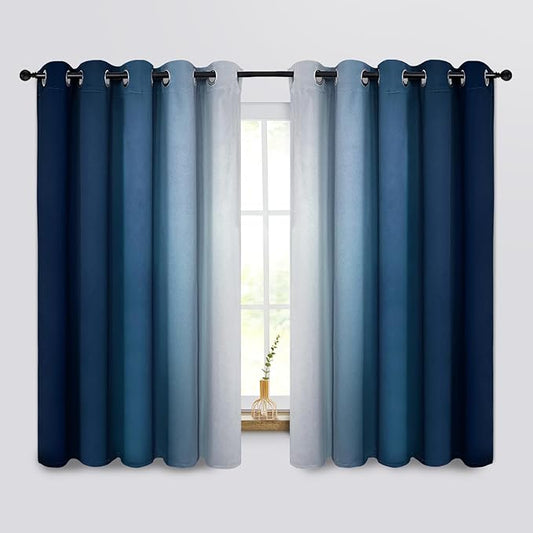 COSVIYA Curtains & Drapes Ombre Blue Curtains 63 inch Length 2 Panels, Grommet Room Darkening Light Blocking Insulated Thermal Gradient Window Curtains for Bedroom/Living Room,62x63 inches