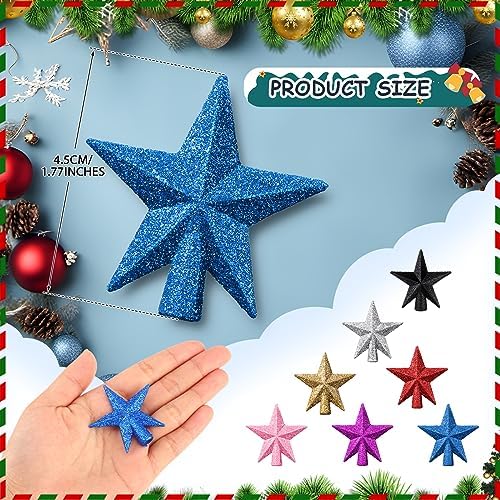 Hanaive Christmas Tree Topper Mini Star Small,Blue,1.77 Inch,Glitter - Image 6