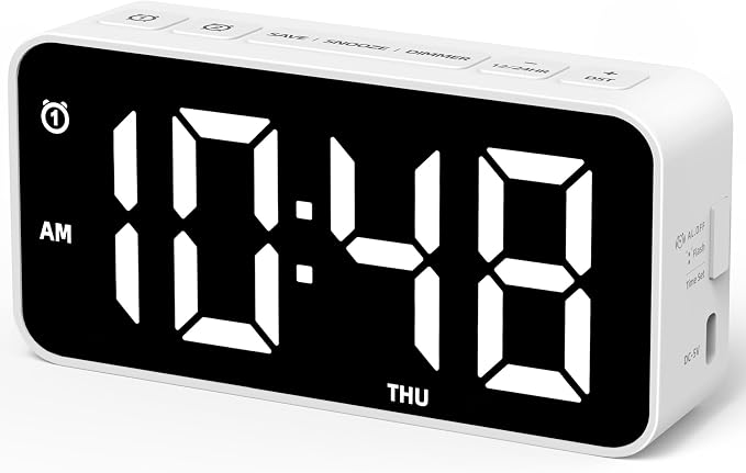 Plug in Digital Alarm Clocks with Rechargeable Backup Battery for Bedrooms Living Room Study Loud Bedside Desk Clock with Memory Function Dual Alarm 3 Modes Weekends Weekdays Every Day for Kids Adults by Unknown