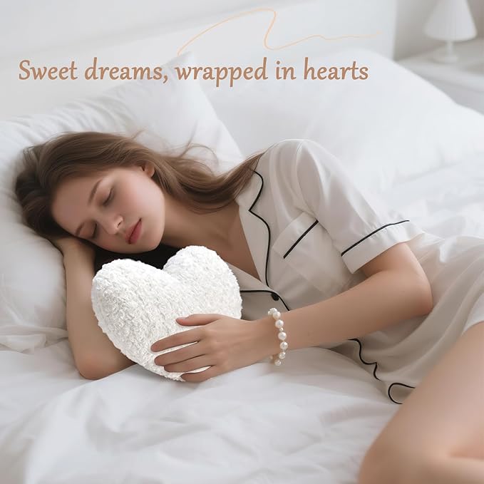 Heart Pillow White Throw Pillows, Soft Fluffy Decorative Pillows for Bed Couch Chair, Cute Heart Shaped Room Decor Gifts for Valentine Anniversary Birthday Mothers Christmas (Small, 13"x10")