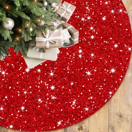 FOTSHARER Red Christmas Tree Skirt 21 Inches Shiny Tabletop Tree Skirt Sequin Tree Skirt Velvet Christmas Tree Skirt Mini for Holiday Decorations Glitter Sequins Tree Skirts New Year Decoration by FOTSHARER