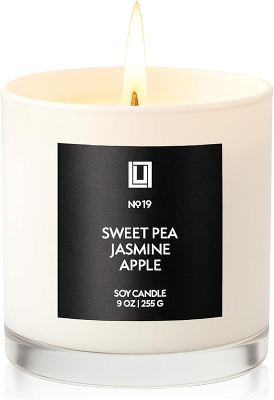 Lulu Candles | Sweet Pea, Jasmine & Apple | Luxury Scented Soy Jar Candle | Hand Poured in The USA | Highly Scented & Long Lasting- 9 Oz.