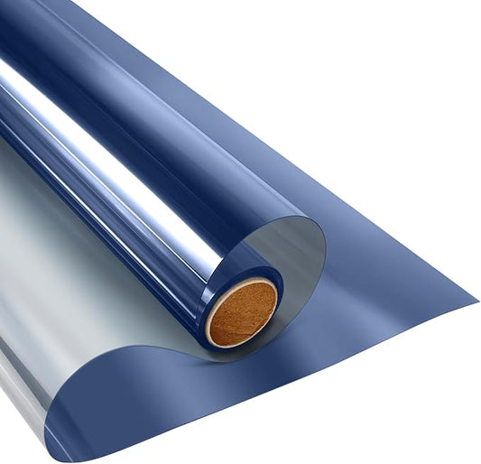KESPEN Window Film One Way Daytime Privacy Static Cling Heat Control Glass Window Tint Mirror House Film, Blue-Silver, 35.4 Inch X 16.4 Feet