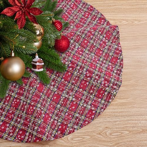 36 Inch Buffalo Plaid Tree Skirt Fabric Christmas Snowflake Tree Skirt - Image 5