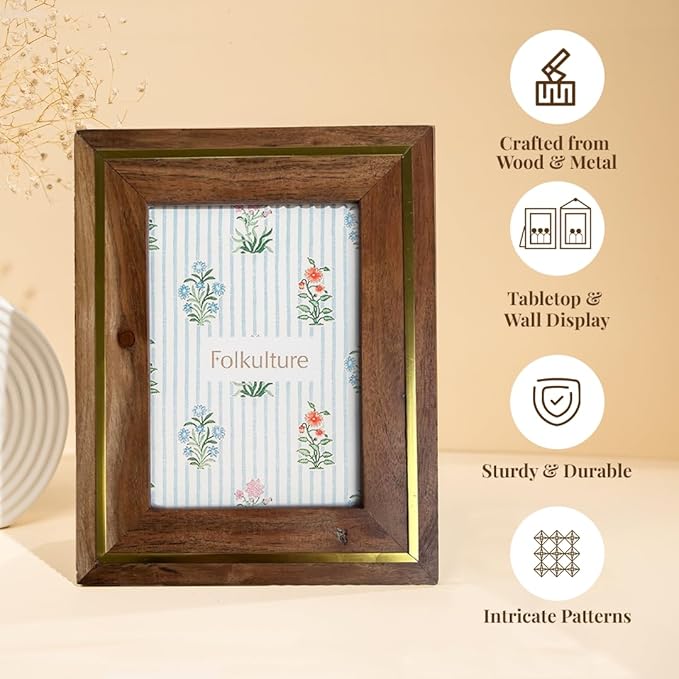 Folkulture MDF Photo Frame for Wall or Tabletop | Rustic Roots 5x7 Rustic Wooden Picture Frame with Plexiglass | Vertical & Horizontal Display | Handmade House Warming Gifts