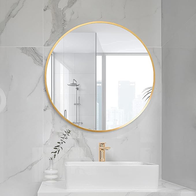 HARRITPURE Round Mirror 19.6" Gold Wall Mounted Circle Mirror with Aluminum Alloy Frame Modern Design for Bathroom, Living Room, Vanity, Bedroom, Entryway