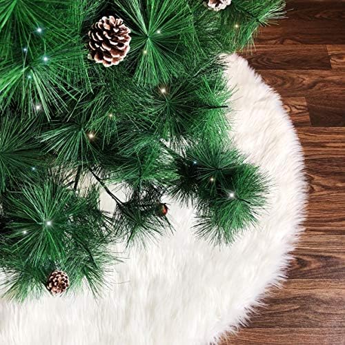 Christmas Tree Skirt 48 inches Faux Fur Snowy White Xmas Large Tree Skirt Mat for Christmas Party Decorations - Image 4