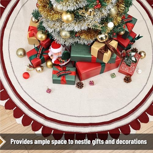 Mr. Pen 36" Red & White Knitted Christmas Tree Skirt, Xmas Tree Skirt - Image 4