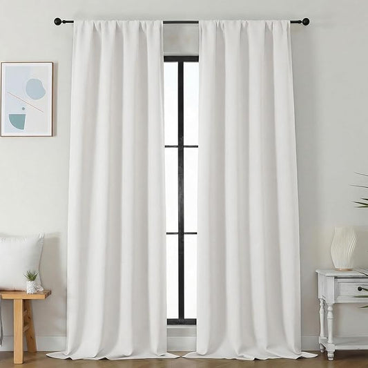 Simplebrand Ava Ivory Light Filtering Curtains for Bedroom 96 Inches Long 2 Panels, Solid Thermal Insulated, Energy Saving Nursery Window Treatment Curtains Light Filtering, W40 x L96 Inch, Ivory