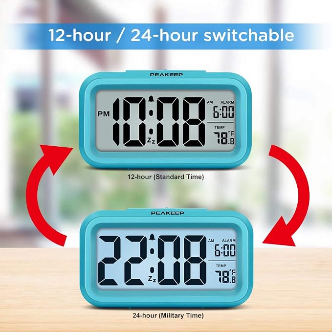 Peakeep Night Light Digital Alarm Clock Battery Operated Indoor Temperature | Small Cordless Cute Clock for Bedroom Desk Travel, Simple to Use for Teens Kids (Blue) - Image 5