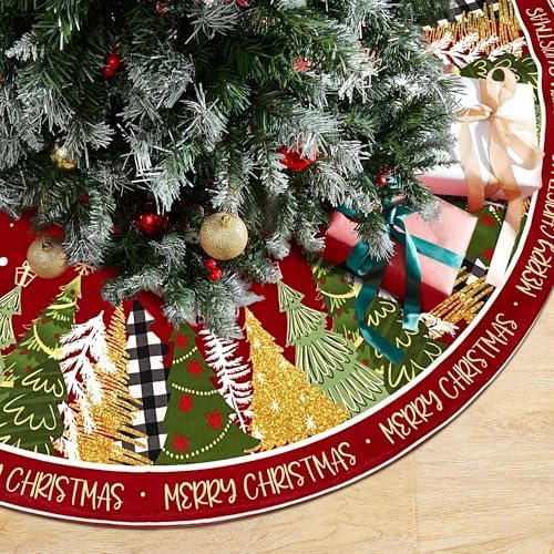 Merry Christmas Snowflake Red Christmas Tree Skirt 36 Inch, Winter Xmas Tree Mat Decorations for Home Party Holiday Decorations - Image 2
