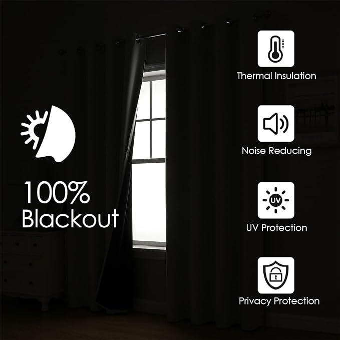 ChrisDowa 100% Blackout Curtains for Bedroom with Black Liner, 2 Thick Layers Total Blackout Thermal Insulated Grommet Small Window Curtains 45 Inch Length 2 Panels Set (Light Grey, 52 x 45 Inch)