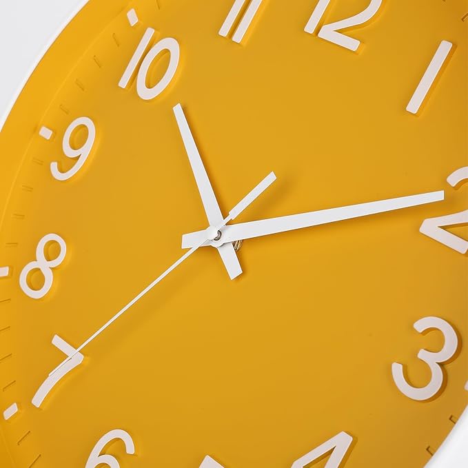 HZDHCLH Yellow Wall Clocks Battery Operated,12 inch Silent Non Ticking Modern Wall Clock for Living Room Bedroom Kitchen Office Classroom Decor