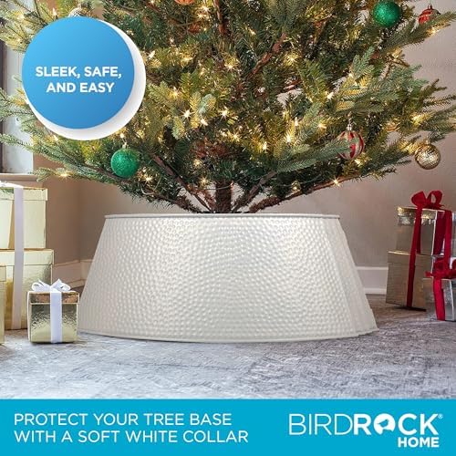 BIRDROCK HOME 4-Panel Hammered Metal Christmas Tree Collar - Stylish Holiday Tree Skirt Alternative - Durable Iron Construction Base Cover - Protects Tree Base from Pets - Easy Assembly - White - Image 2