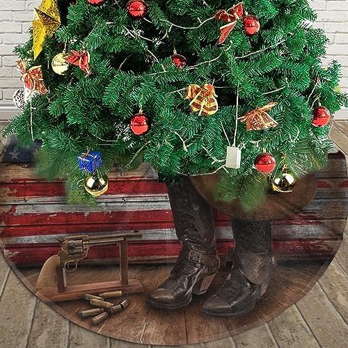 American Western Cowboy Tree Skirt Christmas Tree Ornaments Tree Skirt for Christmas Decoration 36" - Image 3