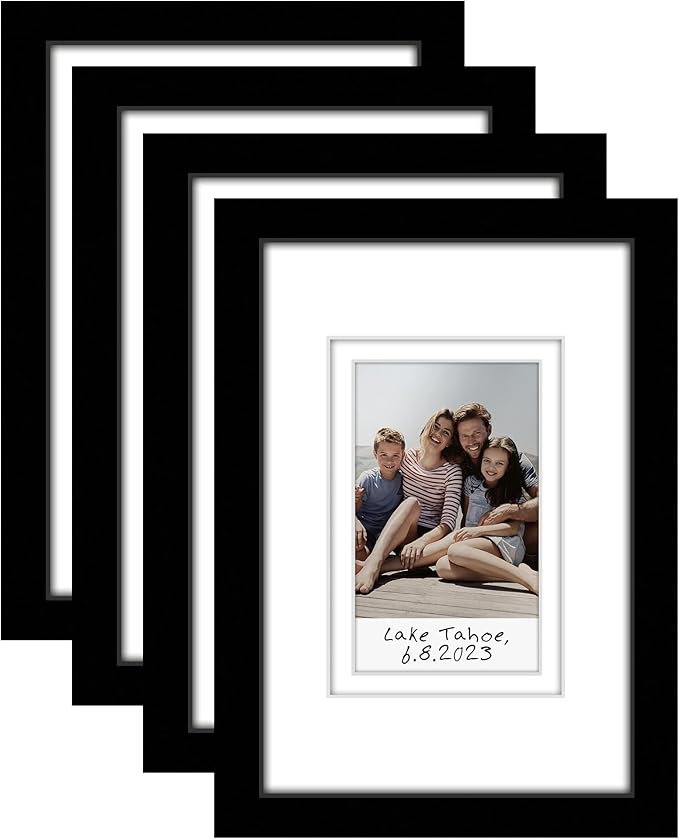Americanflat 4x6 Picture Frame - Set of 4 - Use as 2x3 Frame with Mat for Instant-Print Photos - Black Mini Picture Frames for Tabletop and Wall Display with Shatter-Resistant Glass