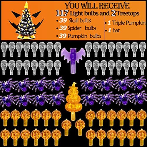 117Pcs Replacement Lights Bulbs/Tree Pegs for Halloween Ceramic Trees Including Skull/Pumpkin Head/Spider & 2Pcs Themed Tree Tops (Including Bat/Triple Pumpkin) - Image 3