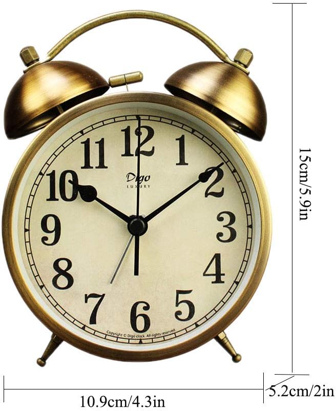 Maxspace Metal Golden Table Clock, Retro Vintage Non-Ticking Small Alarm Clock,Battery Operated Silent Quartz Movement HD Glass Desk Clock for Bedroom Living Room Indoor Decoration Kids?€? (Arabic3)