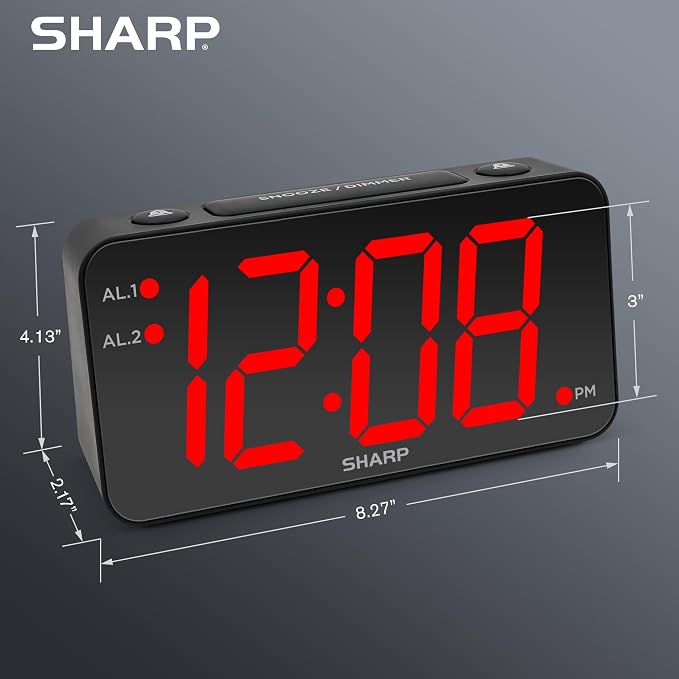 Sharp Digital Alarm Clock, 3" Jumbo Red LED, Dual Alarm, Battery Backup - Image 4