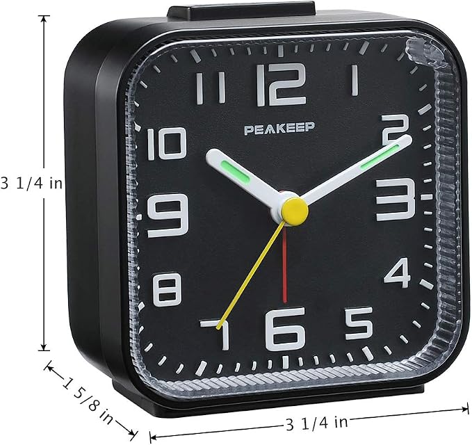 Peakeep 3D Numbers No Tick-Tock Analog Alarm Clock Classic Beep Sound | Snooze, Manual Light and Battery Powered Small for Travel (Black-3D) - Image 7