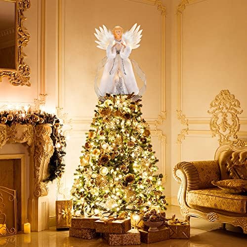 PEEKI Christmas Tree Topper, 12" Angel Treetop with Lights and Remote Control Timer, Christmas Tree Decoration for Holiday Ornament and Home Decor, White - Image 2