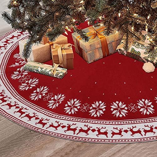Dremisland Christmas Tree Skirt Rustic Knit Christmas Tree Mat 36In Red by Dremisland