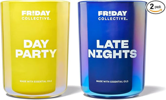 Friday Collective Late Nights and Day Party Candles Floral and Citrus Scents Made with Essential Oils 2 Pack 8 oz