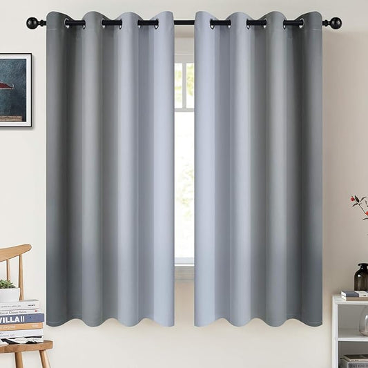 COSVIYA Grommet Ombre Room Darkening Curtains 63 inch Length, Gray and Greyish White Gradient Drapes Light Blocking Insulated Thermal Window Curtains for Bedroom/Living Room,2 Panels,52x63 inches