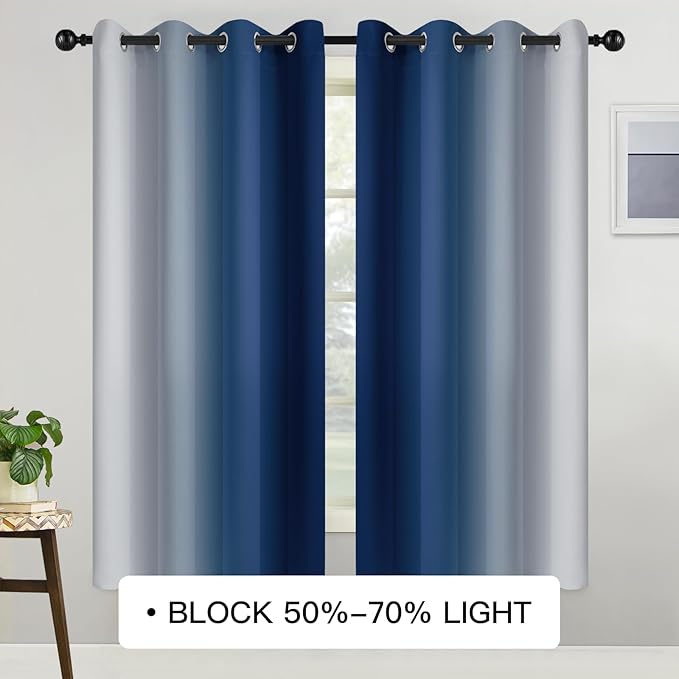 COSVIYA Curtains & Drapes Ombre Royal Blue Curtains 63 inch Long 2 Panels Set, Grommet Room Darkening Light Blocking Insulated Thermal Gradient Window Panels for Bedroom/Living Room,52x63 inches