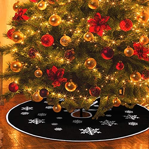 30 Inch Black Burlap Christmas Tree Skirt with White Snowflakes - Image 3