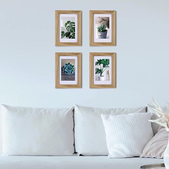 Egofine 4x6 Picture Frames with Plexiglass, Display Pictures 3x4.5 and 3.5x5 with Mat or 4x6 Without Mat Set of 4 for Tabletop and Wall Mounting, Carbonized Brown