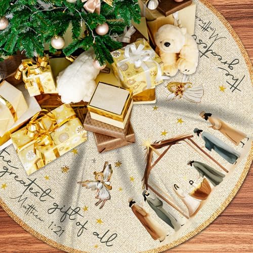 Christmas Tree Skirt Nativity Scene,Jesus Christmas Tree Skirt 48Inch by PATIAI