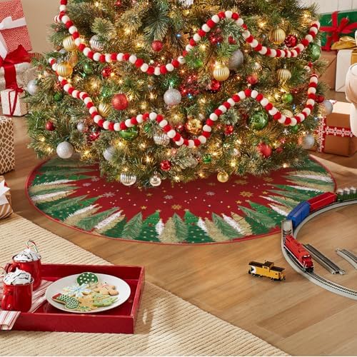 AVOIN colorlife Red Pine Stars Snowflake Christmas Tree Skirt 36 Inch - Image 3