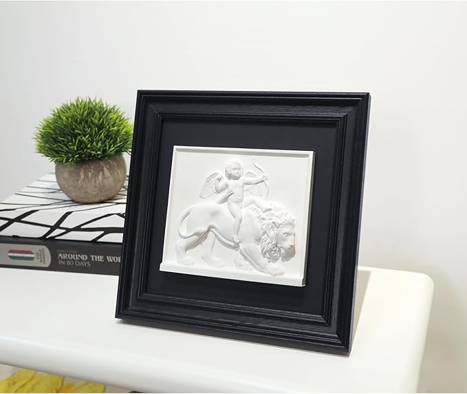 FOLKOR LIFE Cherub Angels Framed Wall Art Sculpture for Home Vintage Decor, Black and White Wall Decor Greek Mythology Cupid God of Love Classic Artwork Figurines for Room Decor, Gift for Anniversary