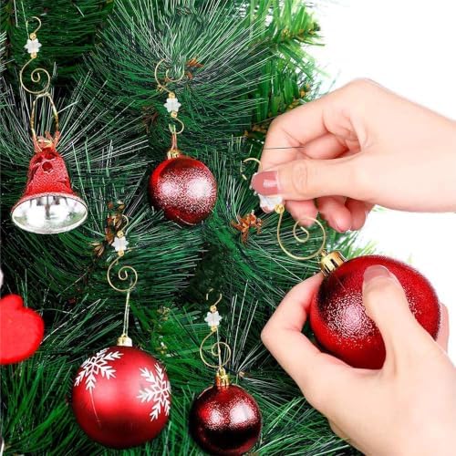 INCREWAY 30PCS Christmas Ornament Hooks with Snowflake Bead, S-Shaped Decorative Hangers Gold Metal Wire Transparent Acrylic Beads for Christmas Tree Decorations Party Crafts Door Frame - Image 4