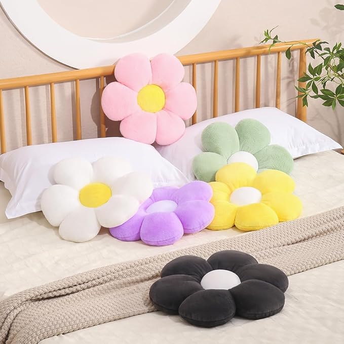 17.7 Inch White Flower Pillow – Daisy Shaped Cute Decorative Throw Pillow, Soft Floral Seating Cushion Floor Pillows for Sofa, Bed, Chair & Room Easter Decorations for Home