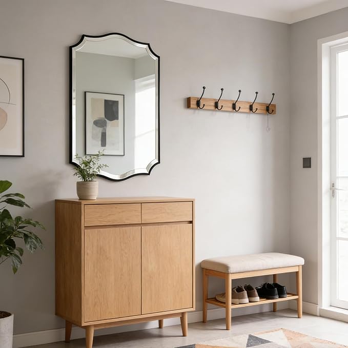 POZINO Scalloped Beveled Mirror, 24"x36" Rectangle Bathroom Vanity Mirror for Over Sink, Modern Aesthetic Wavy Shaped Wall Mirrors for Living Room Bedroom Entryway, Horizontal or Vertical Hanging
